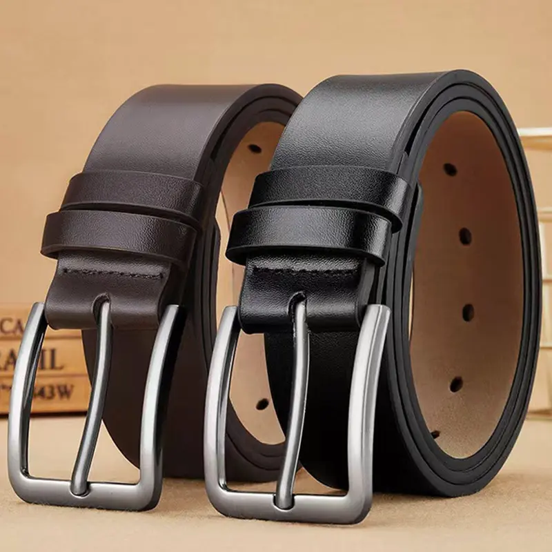 Men's Casual PU Leather Jeans Belt, Classic Work Business Formal Belt, Needle Buckle, All Seasons, Plain Pattern, Style: Casual, Belt With Buckle