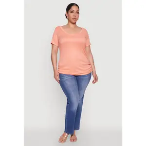Plus Size Ribbed Knit Ruched Tee