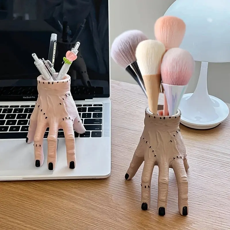 1 hand-shaped resin pen holder - durable, portable, stylish, can be used to store pencils, pens, and stationery, as well as makeup brushes.An ins-style desktop organizer, creative and unique desk decoration, a magical storage tool for makeup brushes