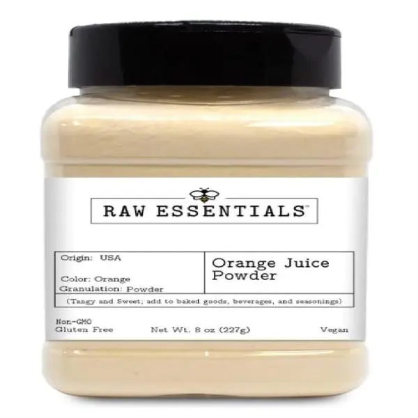 Raw Essentials Orange Juice Powder - Tangy and Sweet Flavor for Baked Goods, Beverages, and Smoothies - Non-GMO, Gluten-Free, Vegan - 8 Ounce Bottle