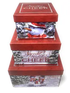 The Seasonal Shop Christmas Gift Boxes Set of 3 Deluxe Christmas Nesting Boxes with Lids in 3 Assorted Sizes for Holiday Decorative Wrapping
