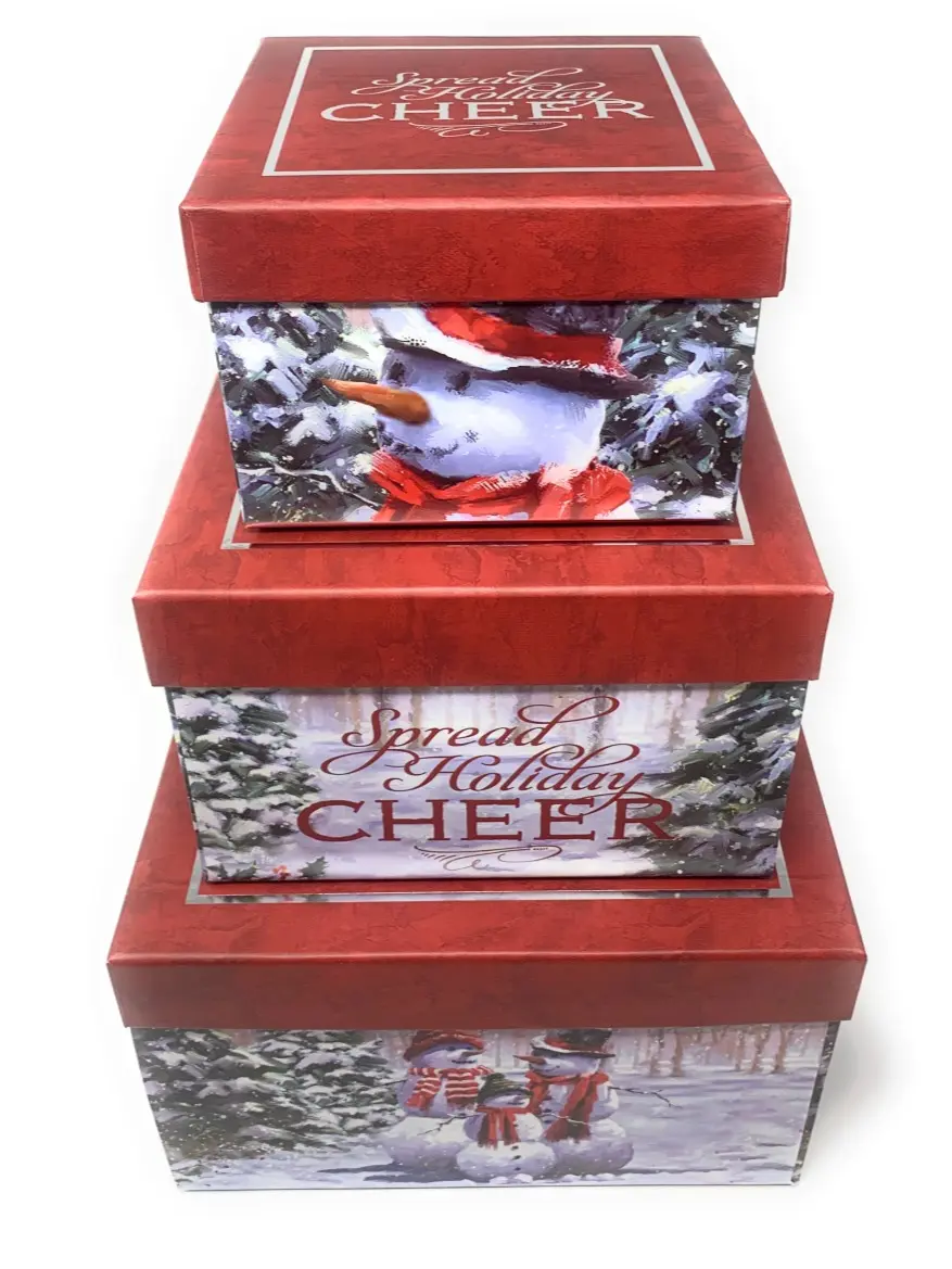 The Seasonal Shop Christmas Gift Boxes Set of 3 Deluxe Christmas Nesting Boxes with Lids in 3 Assorted Sizes for Holiday Decorative Wrapping