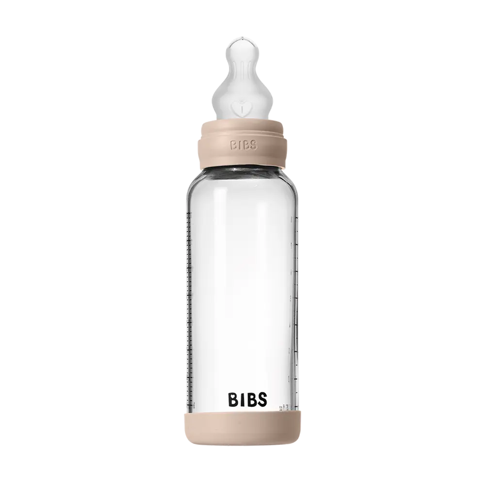 BIBS Baby Glass Bottle Set 8oz with Silicone Nipple - Blush