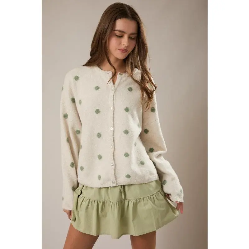 Ivory & sage dot cardigan