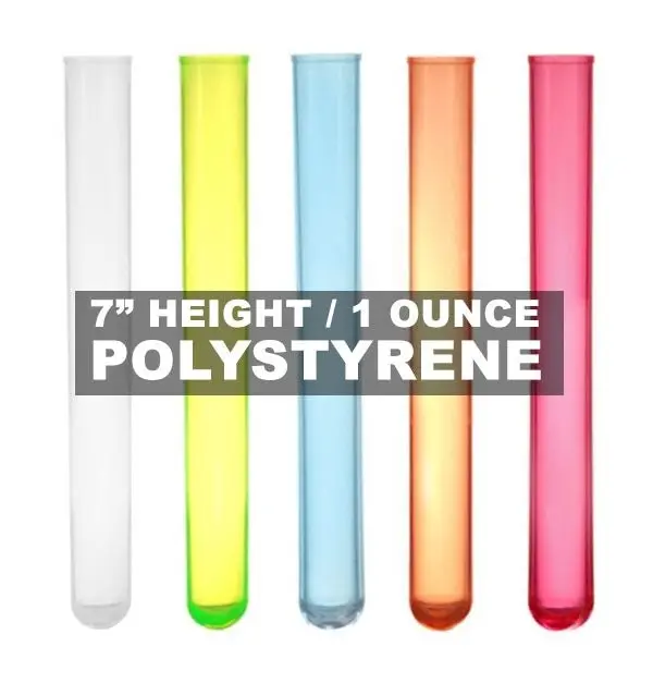 Long SHOTZ® 7" Plastic Test Tube Shooters, Smooth Polystyrene (100 Pack) - Laboratory Health and Medical Supplies