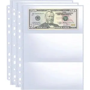 30 Pack 180 Pockets 11 Hole Currency Collection Sleeves, Cash Collecting Album Refill Page, Double Side 3 Pockets Currency Sheets for Collecting Dollar Bills, Paper Money, Foreign Currency and Coupons
