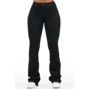 Brigette Black Rhinestone Stacked Flare Jean