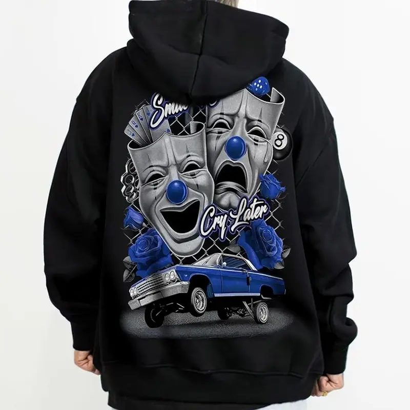 Blue Rose Funny Smile Now Cry Later , Dga Hoodie Chicano Fabric Menswear Oversized Tops Cotton Shirt Loose, sdl hoodie clothing S-5XL 0SPD3