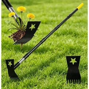 2-in-1 Manual Weeds Remover,Weed Puller Tool with Long Handle 68", Heavy Duty Weed Rake and Garden Hoe Combo, Stand Up Weeder Uprooting Weeding Pull Tool for Garden Yard Lawn Patio