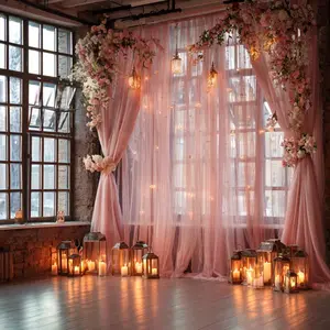 A single piece, 161*302cm, of pink tulle with a rod threading hole at the top. Suitable for spring-themed weddings, Wedding arch cover, wedding ceremony chair back ties and home garden/arch decorations, Party Decor