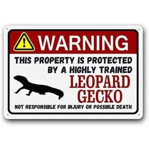 Leopard Gecko Sign,Funny Metal Signs Warning Sign Pet Gift, Exotic pet, Small Pet  Sign 8 X 12 Inches Decor