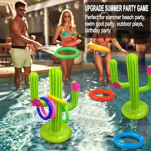 Inflatable Cactus Ring Game, Outdoor Decoration, Pool Party, Holiday Decorations, Includes Four Rings, Fun Summer Activity