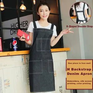 Denim Work Uniform Apron Custom Logo Printing Catering Coffee Shop Milk Tea Shop Painting Roaster Half Body Apron