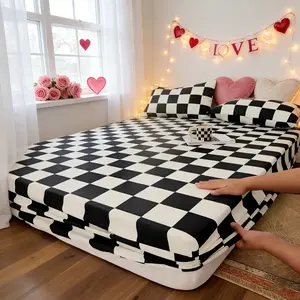 Classic Checkered Print Bedding Set, Classic Pattern, 3 Piece Includes 1 Fitted Sheet and 2 Pillowcases, Comfortable Bedroom Sheets, Comfy Bed Sets, Ideal Gift