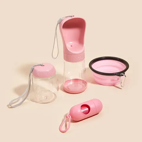 Portable Pet Travel Set, 1 Set Including Water Cup & Food Can & Foldable Bowl & Capsule Garbage Bag, Outdoor Pet Travel Feeder Supplies