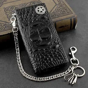 Mens Genuine Biker Leather Wallet Purse With Safe Pants Chain High Quality Durable Leather Ideal For Bikers