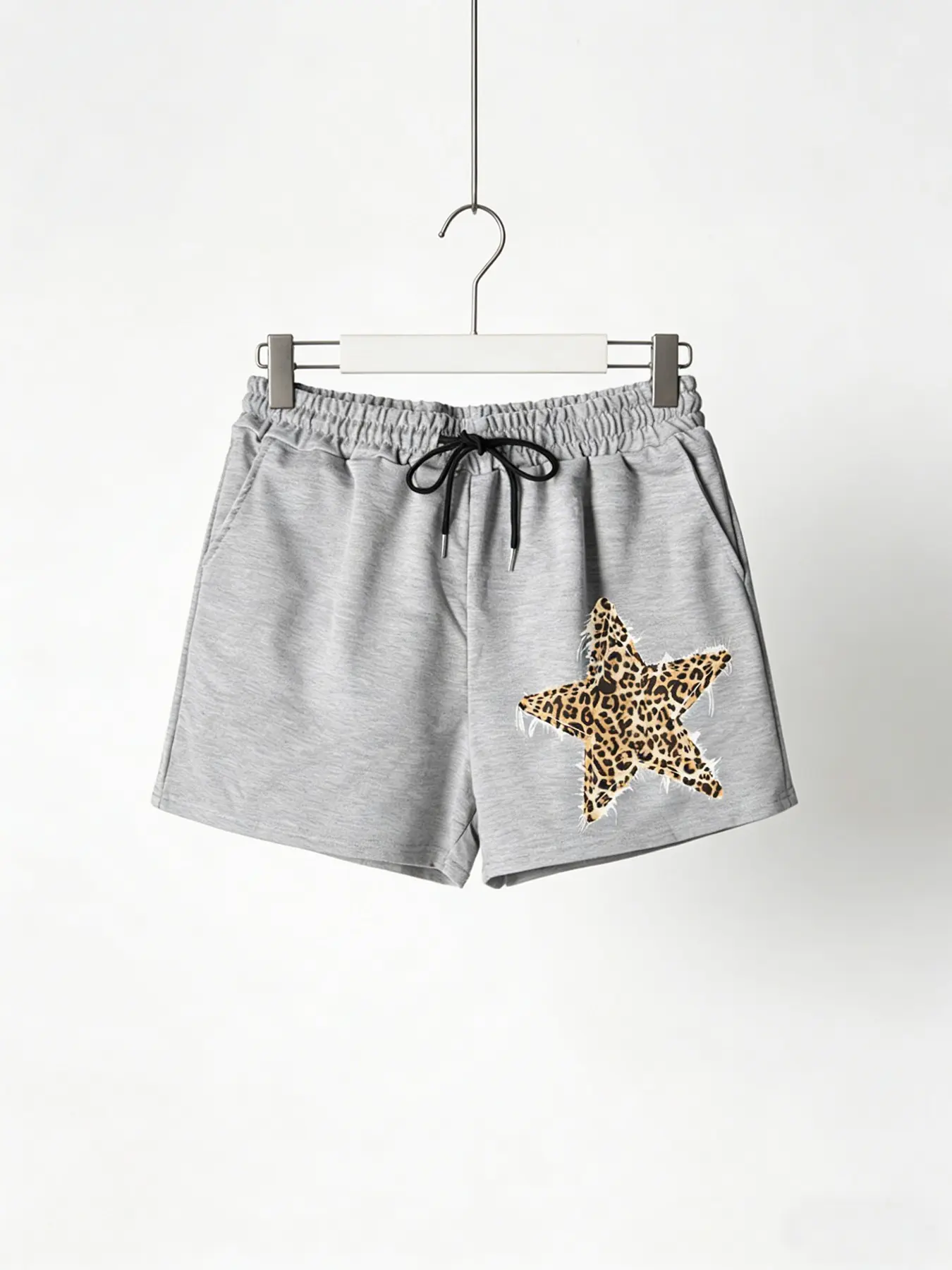 American High Street Leopard Star Print Shorts, Summer Elastic Waist Drawstring Loose Wide Leg Pants, Casual Trendy A-Line Hotpants