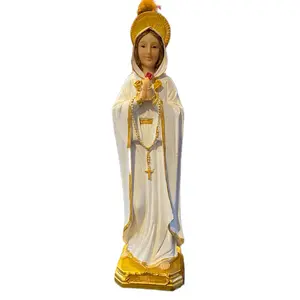 Virgen Rosa Mística 12" 8 Statue with Gold Accents and Rosary Detail Elegant Design for Home Decor Altars or Gifts