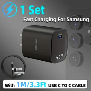 TOPADRE 45W USB C Fast Charger with 3.3ft Charging Cable, GaN Charger with LED Display, Type-C PD Fast Charging Adapter, Compatible with iPhone 17/16/15 pro max, iPad pro/mini, Samsung Galaxy S25 S24 Ultra, Pixel series, etc.