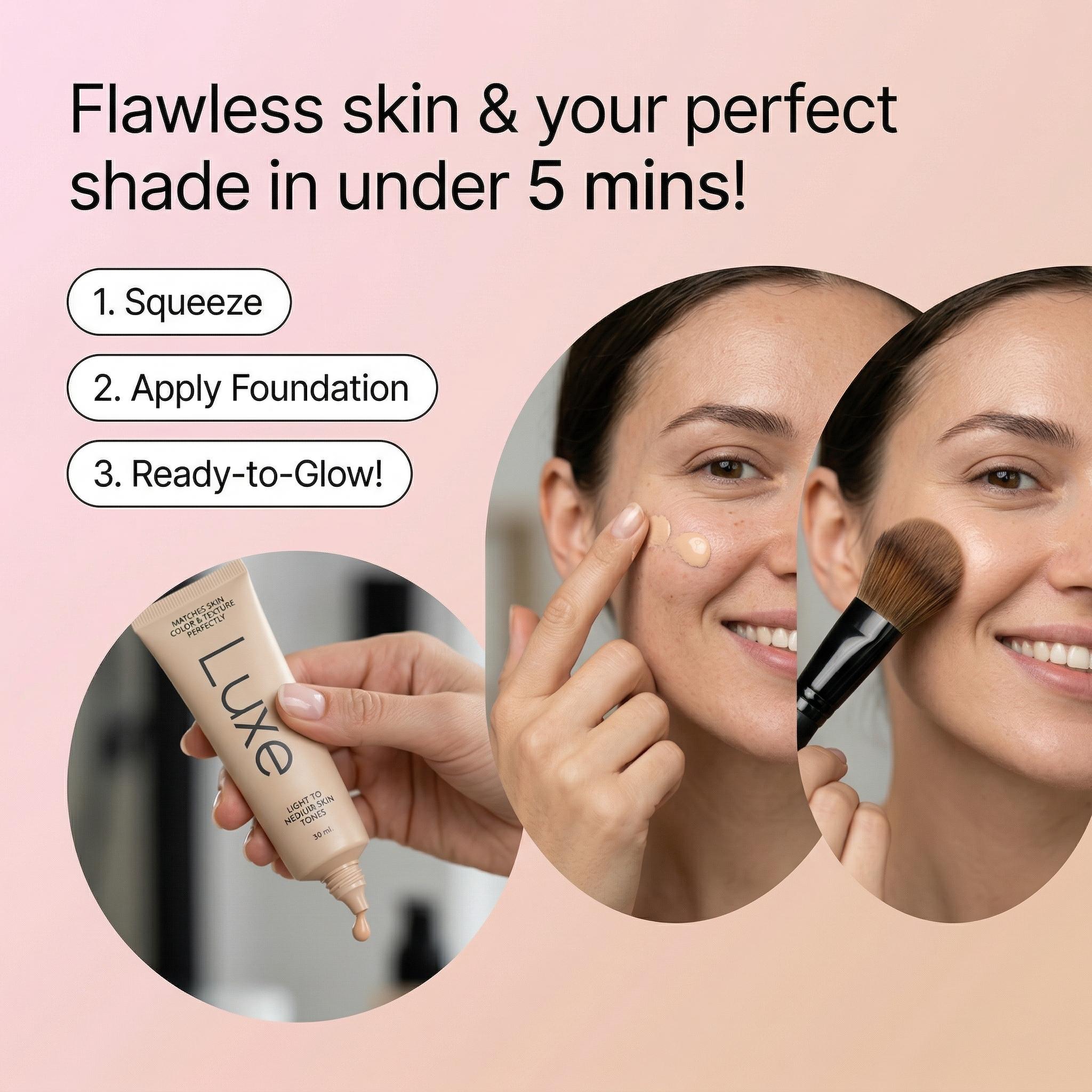 Color Changing Foundation for Women – Instantly Adapts to Your Skin Tone – Buildable Light-to-Medium, Medium Dark-to-Dark, Coverage – 12-Hour Wear – Natural Dewy Finish