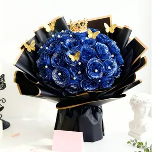 Sparkling artificial rose bouquet (6/12 roses) – Blue artificial flowers for decoration and gift giving.