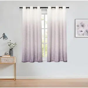 Ombre Window Curtain Panel Linen Gradient Print on Rayon Blend Fabric Drapery Treatments for Living Room/Bedroom, Cream White to Lavender/Purple, 40" x 63", Set of 2