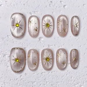 [Gleam] Short Oval Handmade Press on Nails, Fake Nails with Nail tool kit with Jelly Stickers, Reusable, Durable