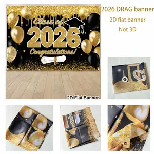 1Pc Graduation Banner Background, Party Decorations Banners, Class Of 2026 Backdrop, Black Gold Background Cloth, Indoor Outdoor Decor, Graduation Decorations 2026 Party Supplies, Home Decor, Graduation Theme Backdrop