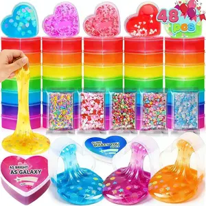 48 PCS Valentines Day Clear Slime Hearts - Stress Relief Fidget Toys Classroom Exchange Prizes, Valentine Party Favors, Gift Exchange