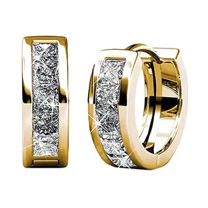 Eight Fashion Women's Earrings Pack of 2 18k Gold Plated 15mm Hoop Crystal Earrings with Simulated Diamond Crystals E2246 E2247