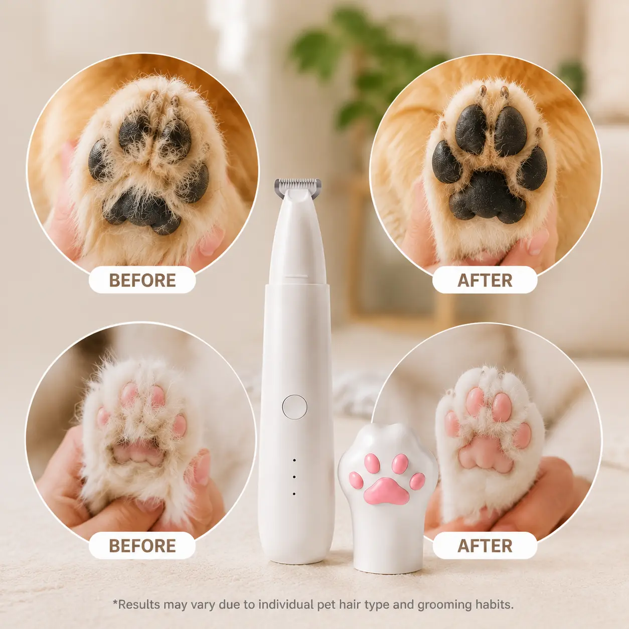 Rechargeable Dog & Cat Paw Hair Trimmer with LED Light, Quiet Cordless Pet Grooming Tool with Precision Blade for Safe At-Home Grooming