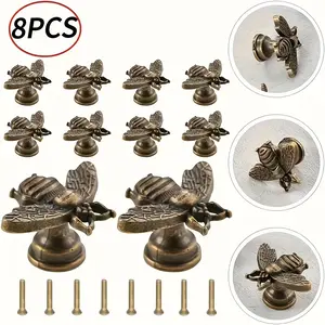 Retro Bee Cabinet Pulls 8-Pack | Cast Metal Handles for Dresser Armoire Desk Makeover | Antique Brass Finish Knobs for Vintage Furniture Restoration | Distinctive Hardware for Adult Woodworking Crafters | US Rustic Home Accent