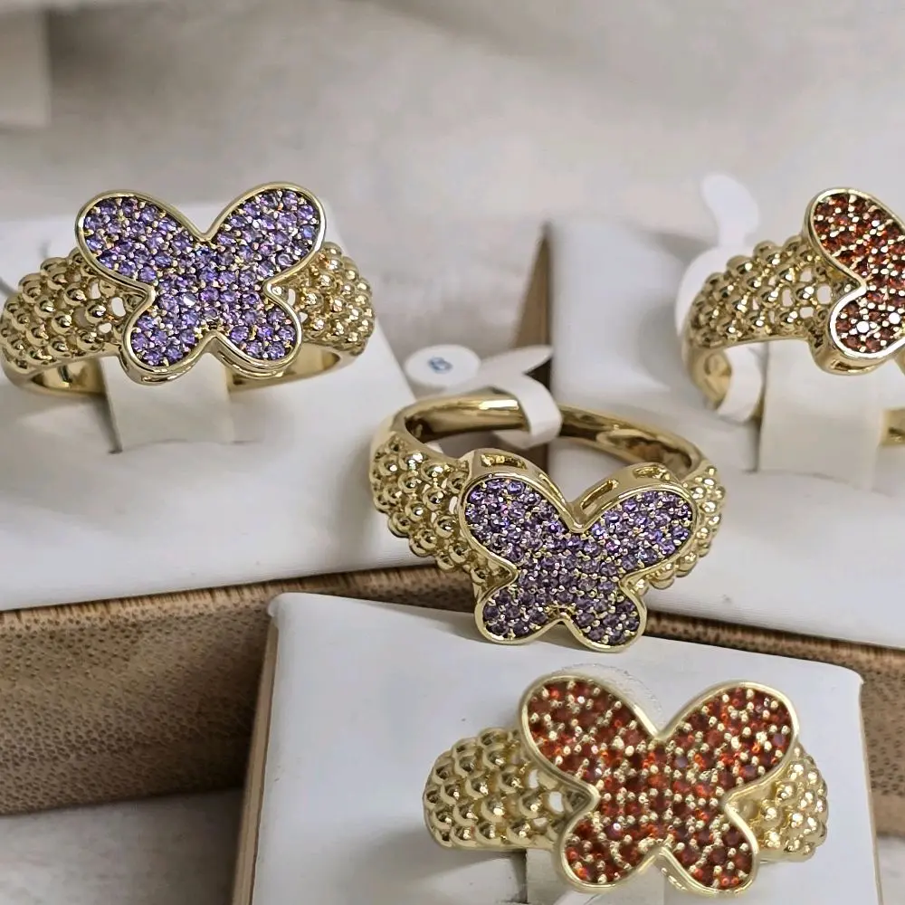 # 0117 Butterfly Ring with Adiamantado Design, 14k Gold Laminated, High Quality