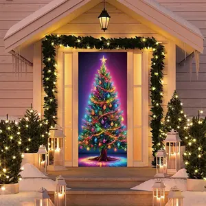 Elastic Room Door Decoration Set, Simple Installation Christmas Door Cover Banner, Happy Holidays Door Hanger for Home Indoor Outdoor Party Decorations