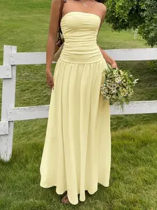 Women's Romantic Yellow Floral Maxi Dress | Sweetheart Neck Tiered Ruffle Sundress | Cottagecore Garden Party & Wedding Guest Dress | Elegant Sleeveless Holiday Vacation Dress | Flowy Summer Picnic Dress | A-Line High Waist Floral Gown 2026
