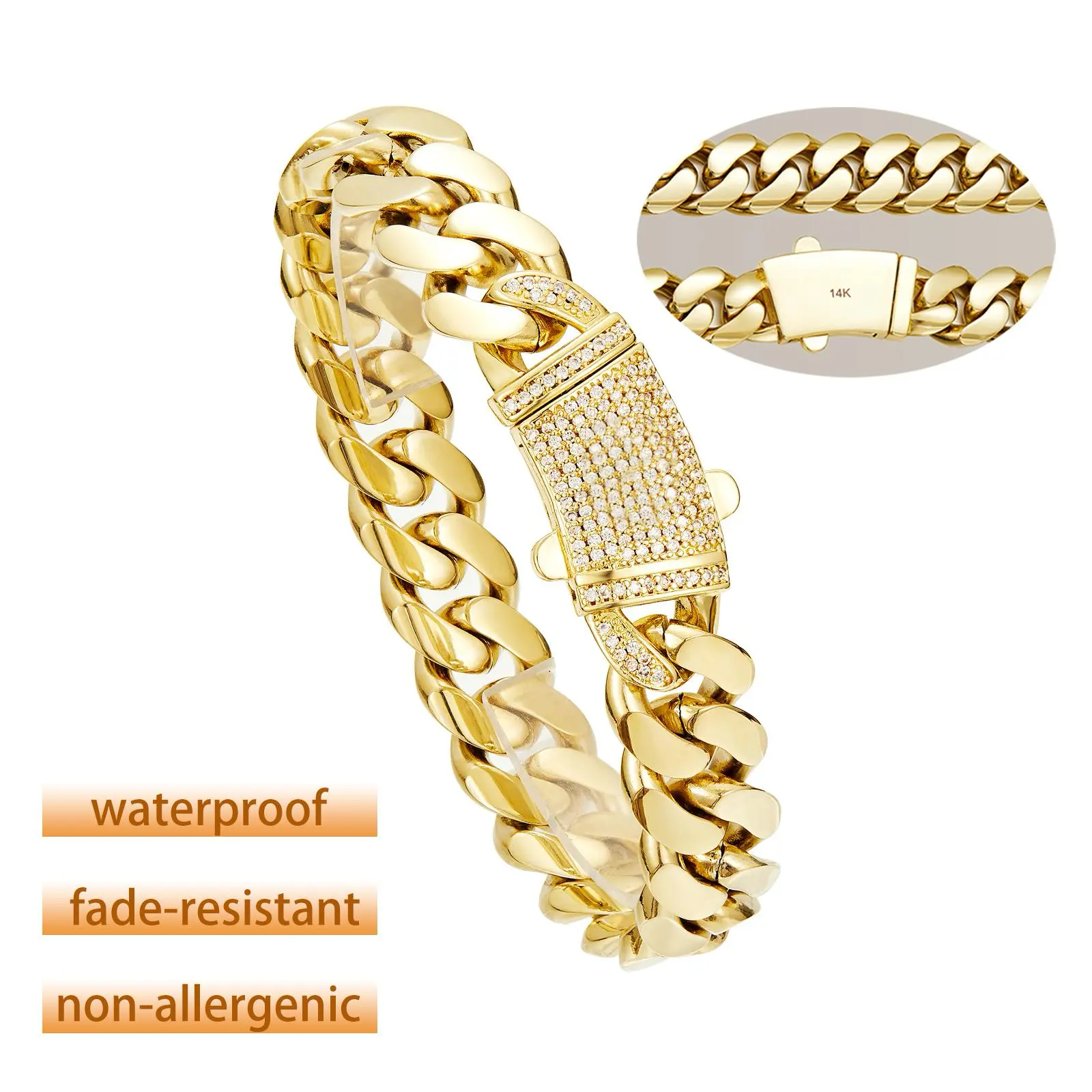 Marvelin 14K Gold Plated Cuban Link Bracelet for Men Women – Hip Hop S Logo, Anti-Tarnish, 8mm 10mm 12mm 14mm, Mens Gold Chain Bracelet, Valentine's Day Birthday Christmas Anniversary Gift Him Her Waterproofing