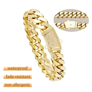 Marvelin 14K Gold Plated Cuban Link Bracelet for Men Women – Hip Hop S Logo, Anti-Tarnish, 8mm 10mm 12mm 14mm, Mens Gold Chain Bracelet, Valentine's Day Birthday Christmas Anniversary Gift Him Her Waterproofing