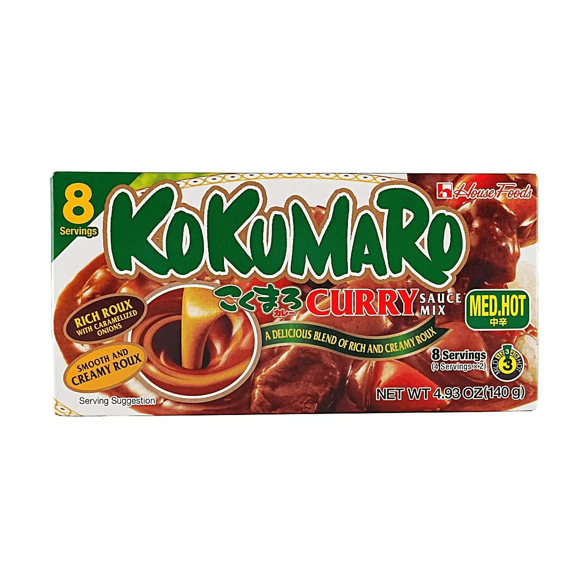House Foods Japan Medium Hot Curry Roux, 140g Rich & Savory Japanese Curry Mix - Low Sodium Meals for Authentic Flavor
