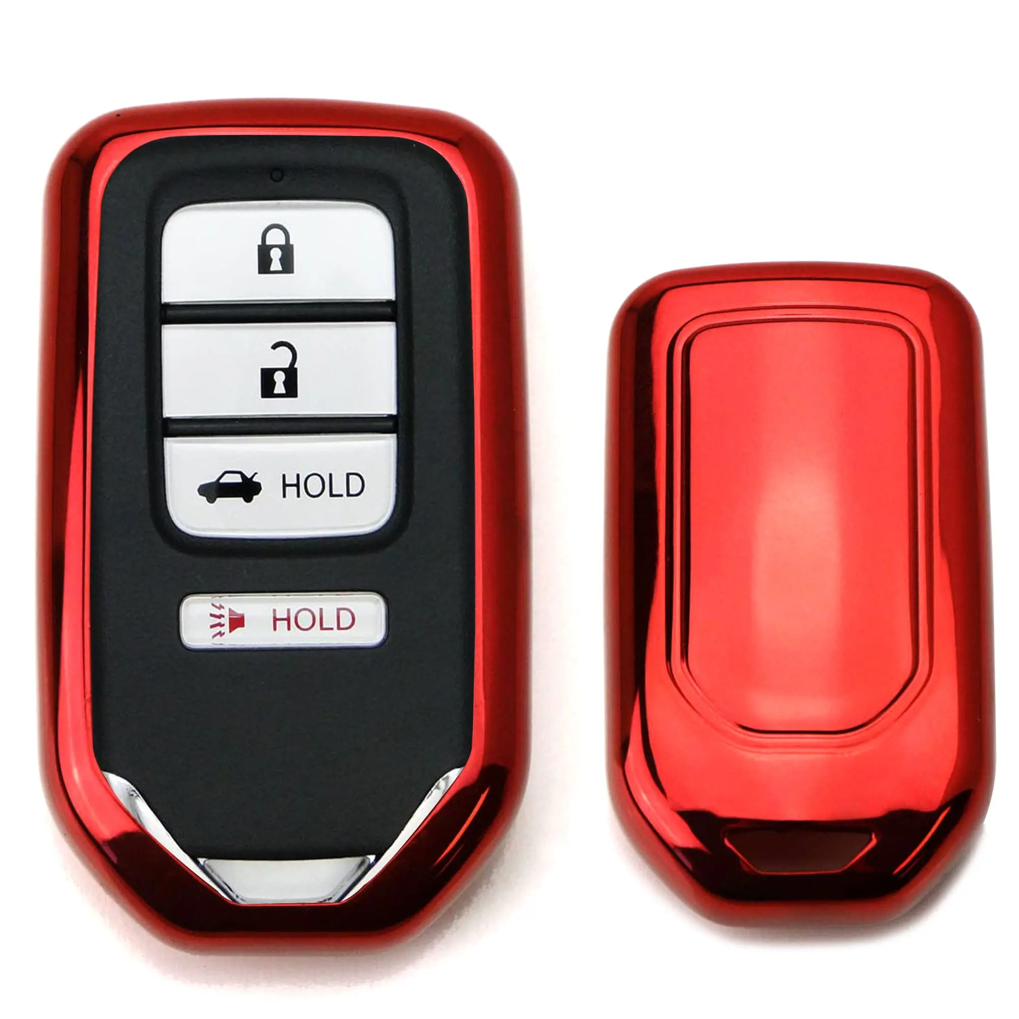 iJDMTOY Chrome Finish Red TPU Key Fob Protective Cover Case For Honda Accord Civic Crosstour HRV FIT Odyssey Ridgeline, etc Car Key Accessory Key Fob Protector