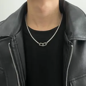 Simple double ring buckle titanium steel necklace men's cold wind niche high sense street hip hop collarbone chain couple accessories tide