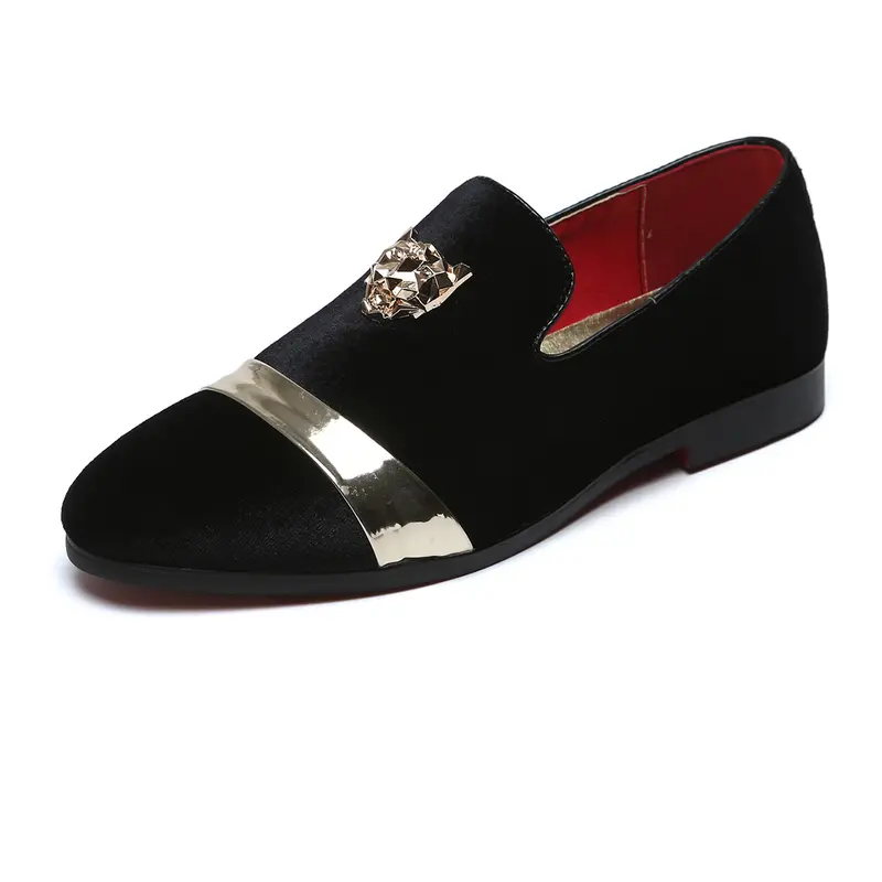 black dress with red details Black Velvet Loafer | Crown Design main image 1