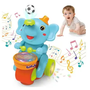 Musical Crawling Elephant Toy – Light Up Sensory Baby Toy with Blowing Ball, Fun Birthday Gift for Kids (Blue)