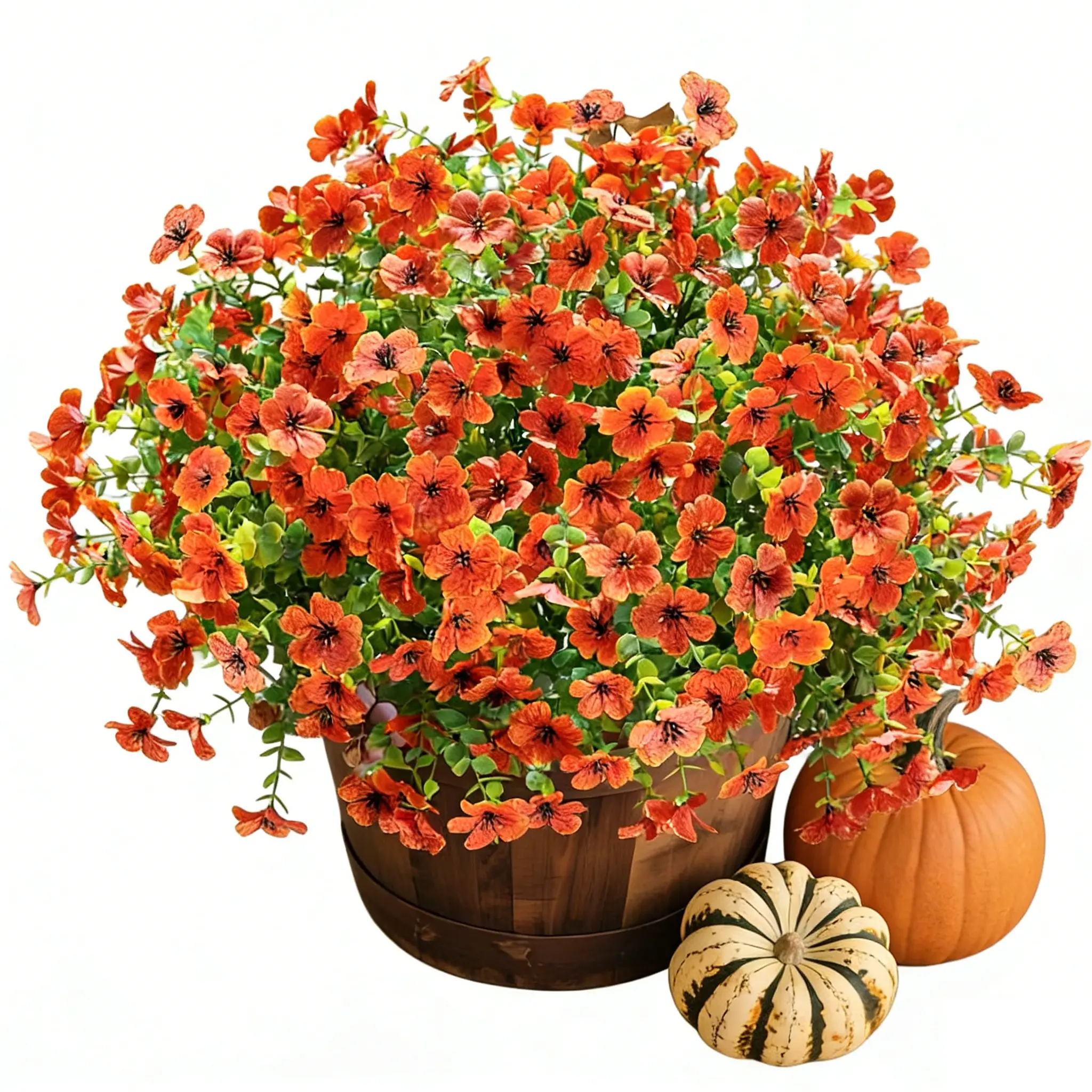 10 Bundles Silk-Like Artificial Orange Daisies Decorative Outdoor Ornaments, UV-Resistant Realistic Faux Fall Mums for Porch Patio Planter Autumn Outdoor Decor