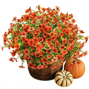 10 Bundles Artificial Fall Mums Flowers Outdoor, Fake Silk Orange Daisy, UV Resistant Realistic Faux Floral for Porch Patio Planter Autumn Decor