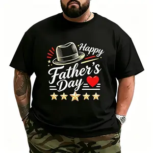 Men's Casual Golden Star T-Shirt, Vintage Fedora Hat Bundle - Happy Father's Day Gift for Men, Sports & Outdoor Tops