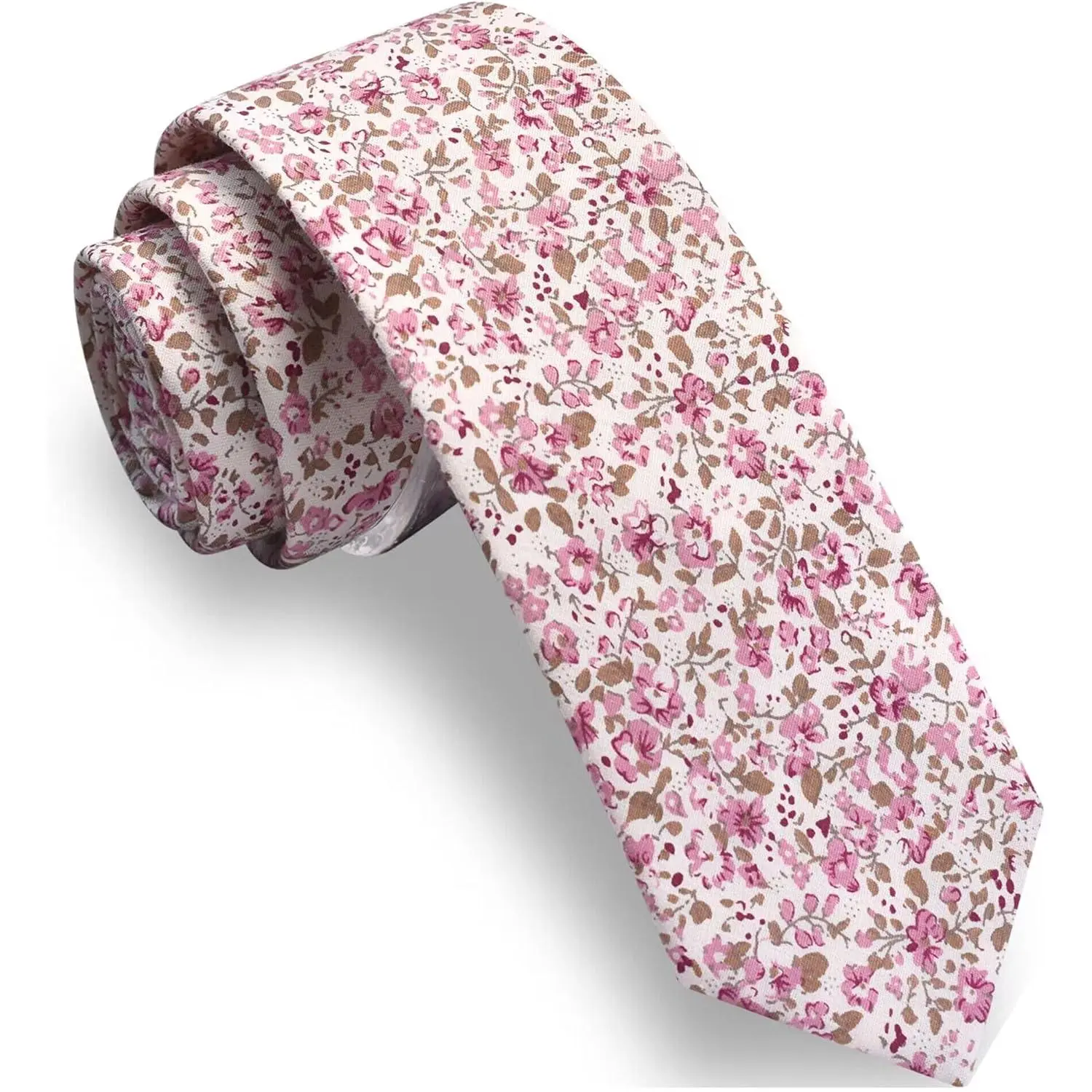 Men's 2.4"(6cm) Floral Pattern Cotton Skinny Necktie, Fashion Slim Tie for Wedding, Floral Pattern Tie