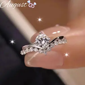 Women's 4-Prong Inlaid Artificial Zircon Ring - Eternal Promise Bridal Engagement & Daily Ring, Sizes 6-10, Four Prong Ring