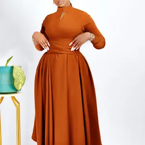 Women's New Fashion Elegant Ruched African Plus Size Flared Dress