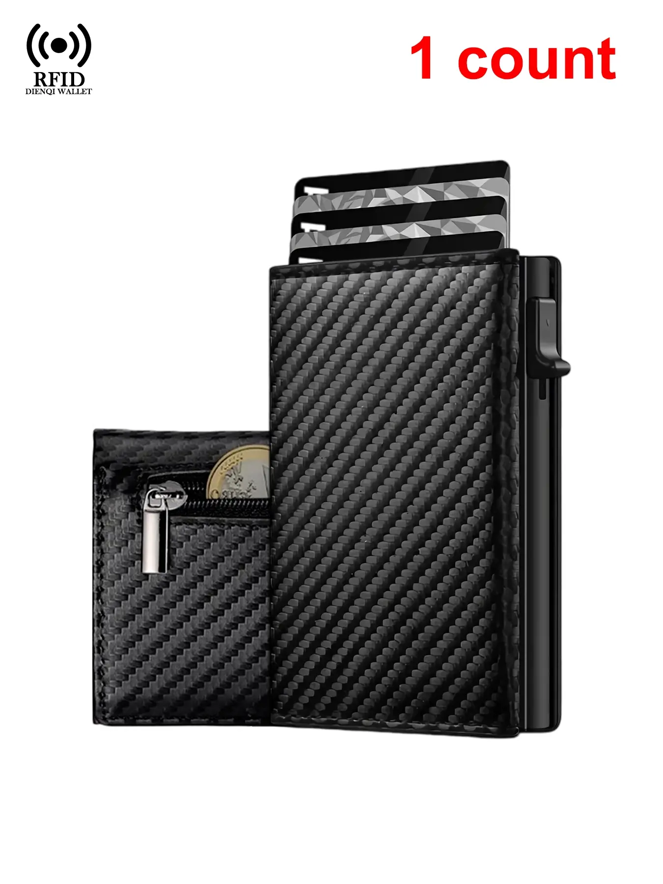Rfid Blocking Men Wallet Credit Card Holder Pop Up Metal Case Money Bag Luxury Carbon Fiber ID Bank Cardholder Coin Purse Small Minimalist Wallets for Men Rfid Shielded Wallet Minimalistic Rfid Wallet