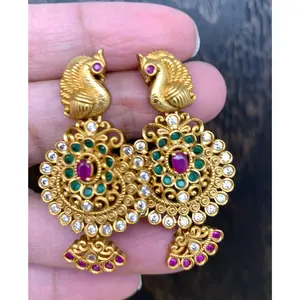 Traditional Matte Finish Golden Peacock Earrings